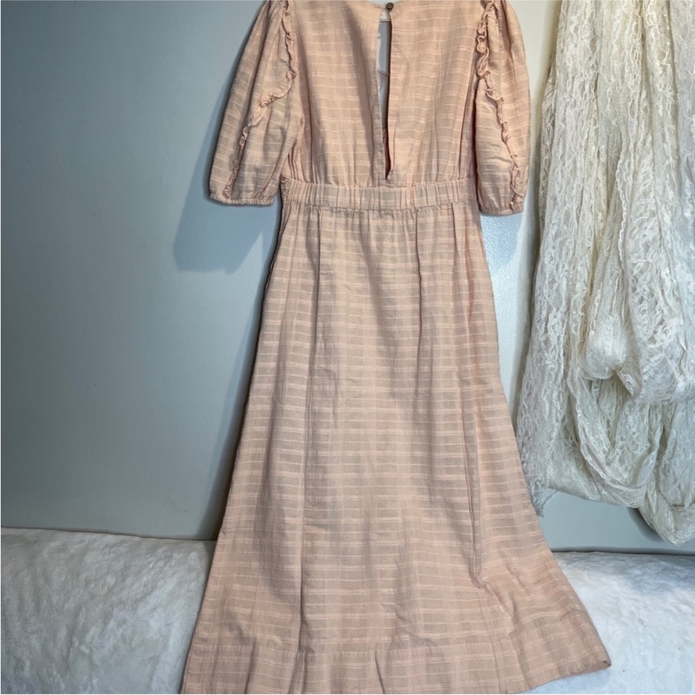 Free People Slow Pace Romantic Ruffles Femme Puff Sleeve Midi Dress Size Large - Picture 7 of 9